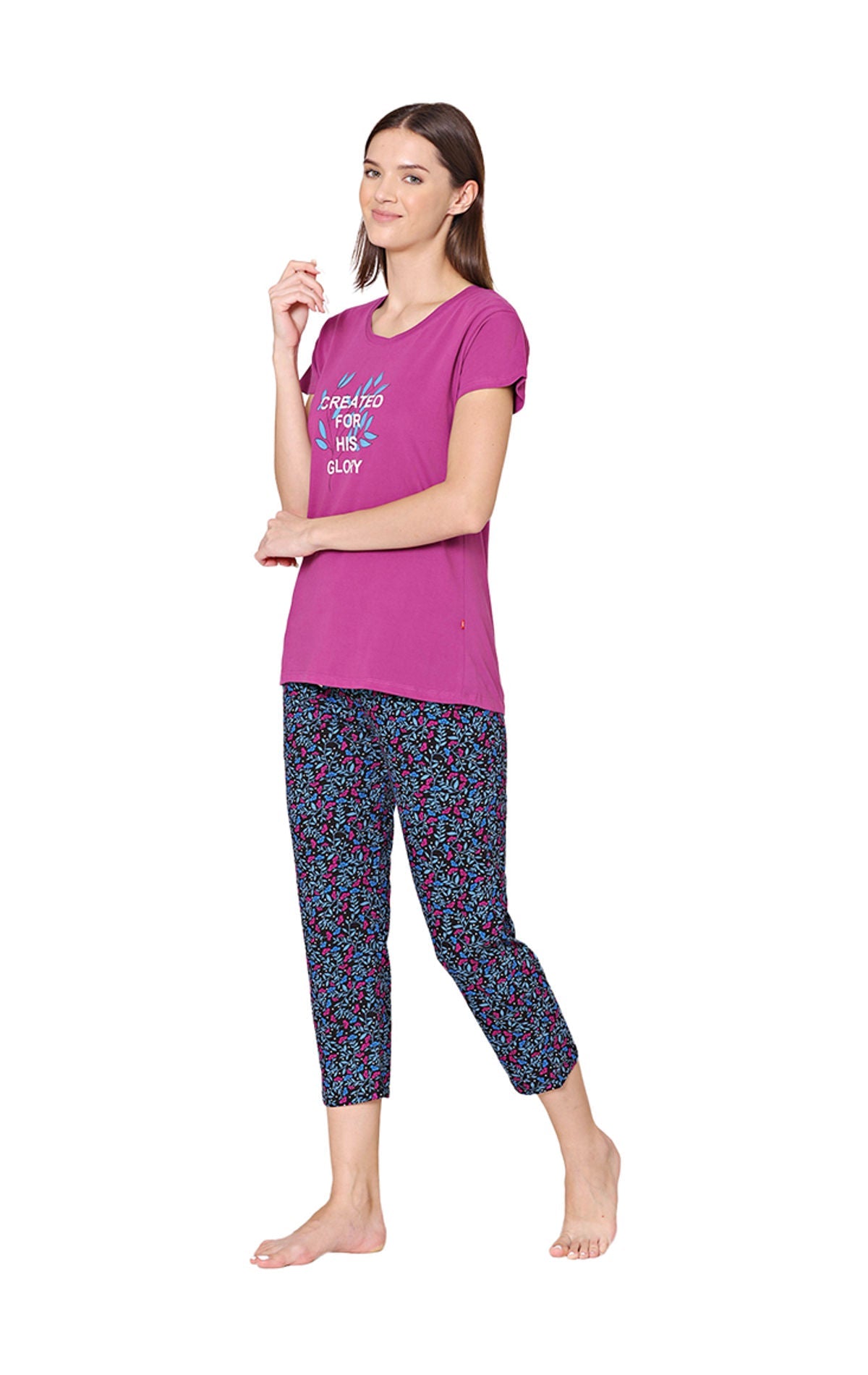 Bodycare Womens Combed Cotton Printed Tshirt & Capri Set-BSCS16008