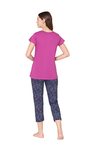 Bodycare Womens Combed Cotton Printed Tshirt & Capri Set-BSCS16008