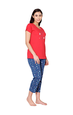 Bodycare Womens Combed Cotton Printed Tshirt & Capri Set-BSCS16009