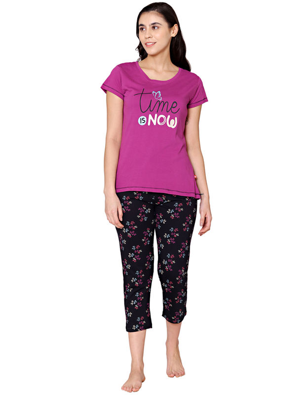 Bodycare Womens Combed Cotton Printed Tshirt & Capri Set-BSCS16010