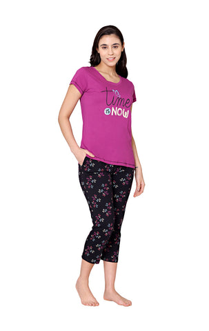 Bodycare Womens Combed Cotton Printed Tshirt & Capri Set-BSCS16010