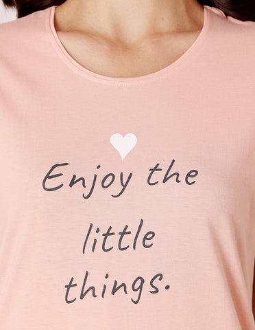 Bodycare Women’s Peach & Black Printed T-Shirt & Capri Co-ord Set for Everyday Wear-BSCS16012