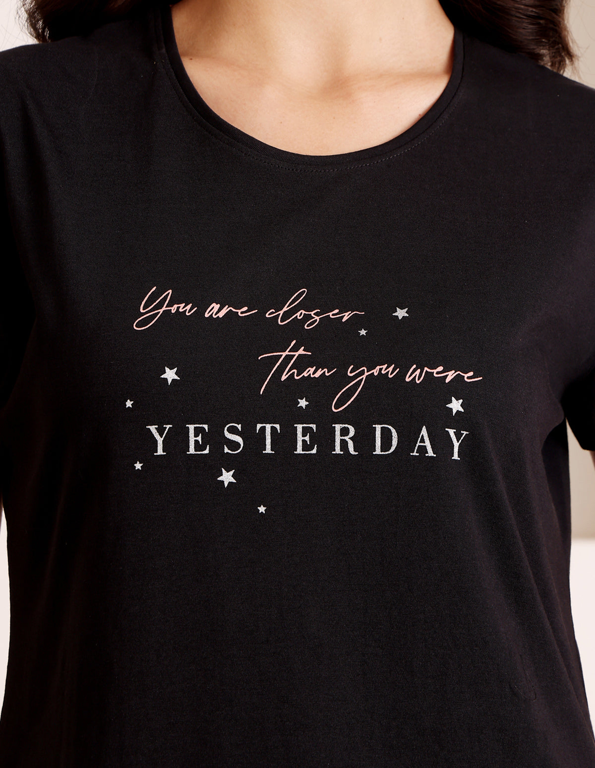 Bodycare Women’s Black & Peach Printed T-Shirt & Capri Co-ord Set for Everyday Wear-BSCS16016