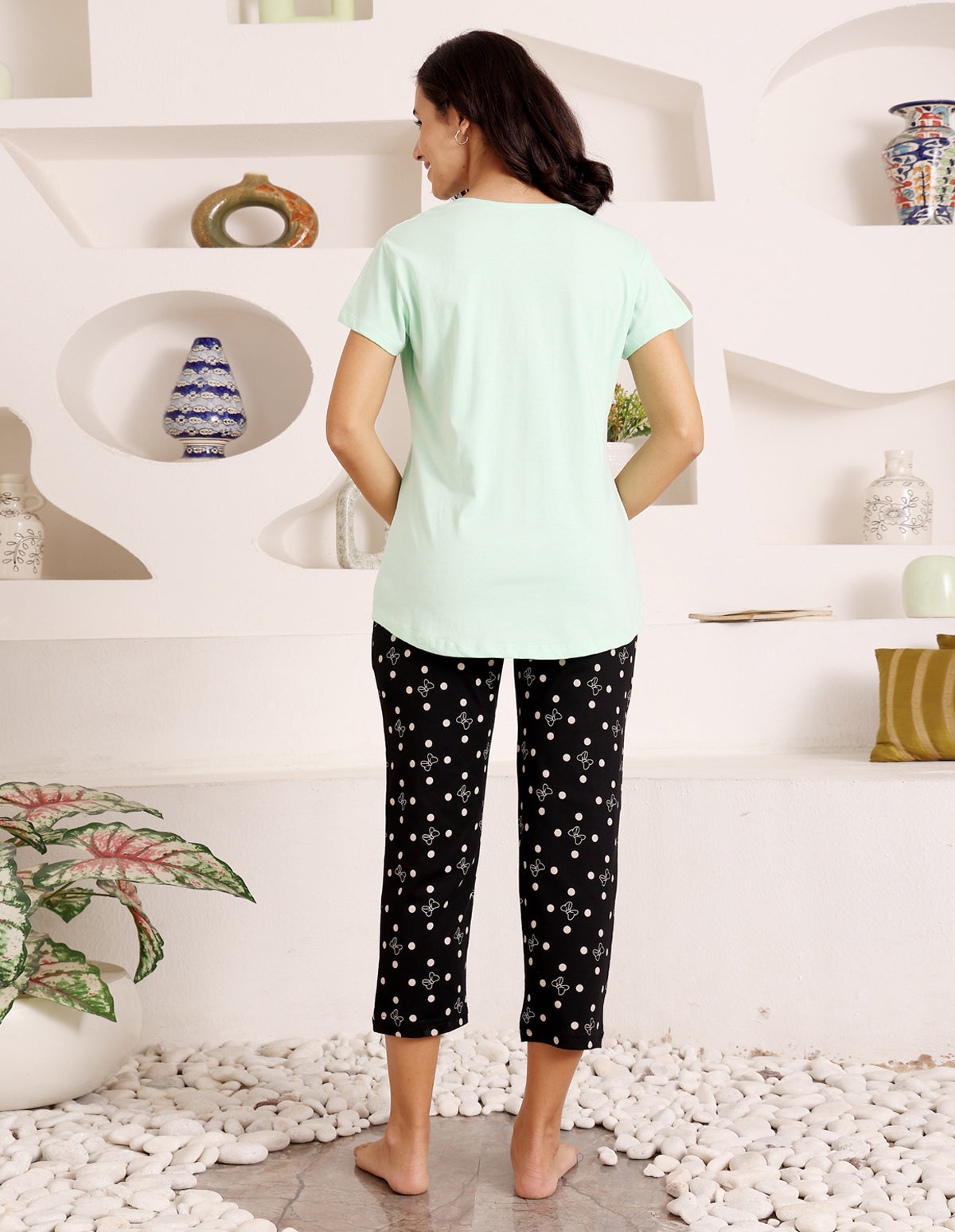 Bodycare Women’s Green & Black Printed T-Shirt & Capri Co-ord Set for Everyday Wear-BSCS16018