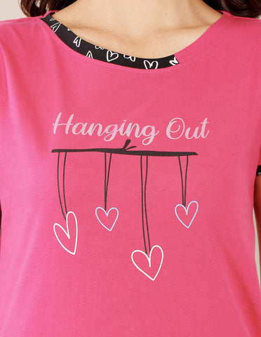 Bodycare Women’s Pink & Black Printed T-Shirt & Capri Co-ord Set for Everyday Wear-BSCS16027