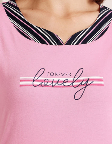 Bodycare Women’s Pink & Black Printed T-Shirt & Capri Co-ord Set for Everyday Wear-BSCS16030
