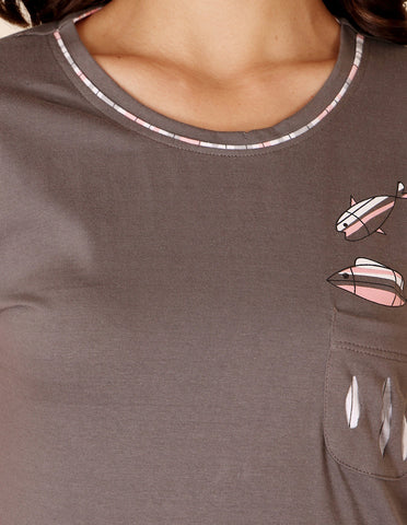 Bodycare Women’s Grey & Pink Printed T-Shirt & Capri Co-ord Set for Everyday Wear-BSCS16031