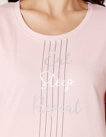 Bodycare Women’s Pink & Grey Printed T-Shirt & Capri Co-ord Set for Everyday Wear-BSCS16034