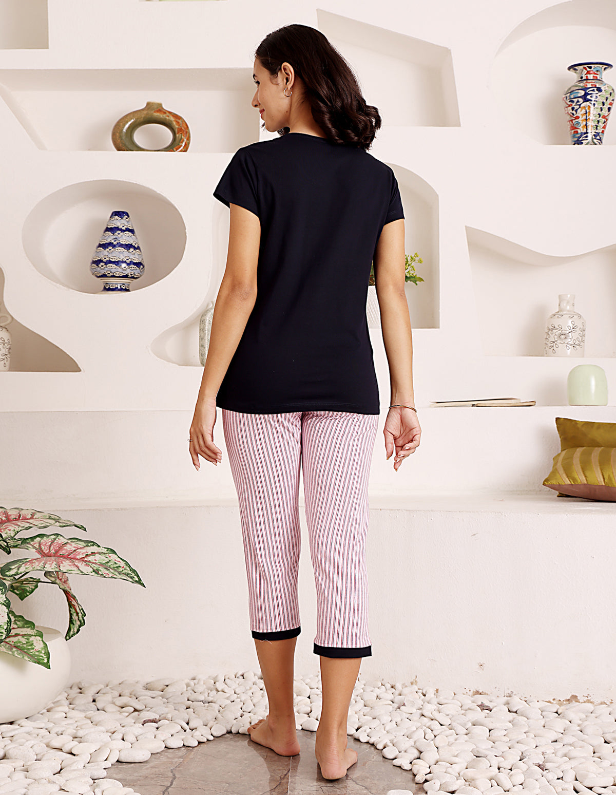 Bodycare Women’s Black & Pink Printed T-Shirt & Capri Co-ord Set for Everyday Wear-BSCS16035