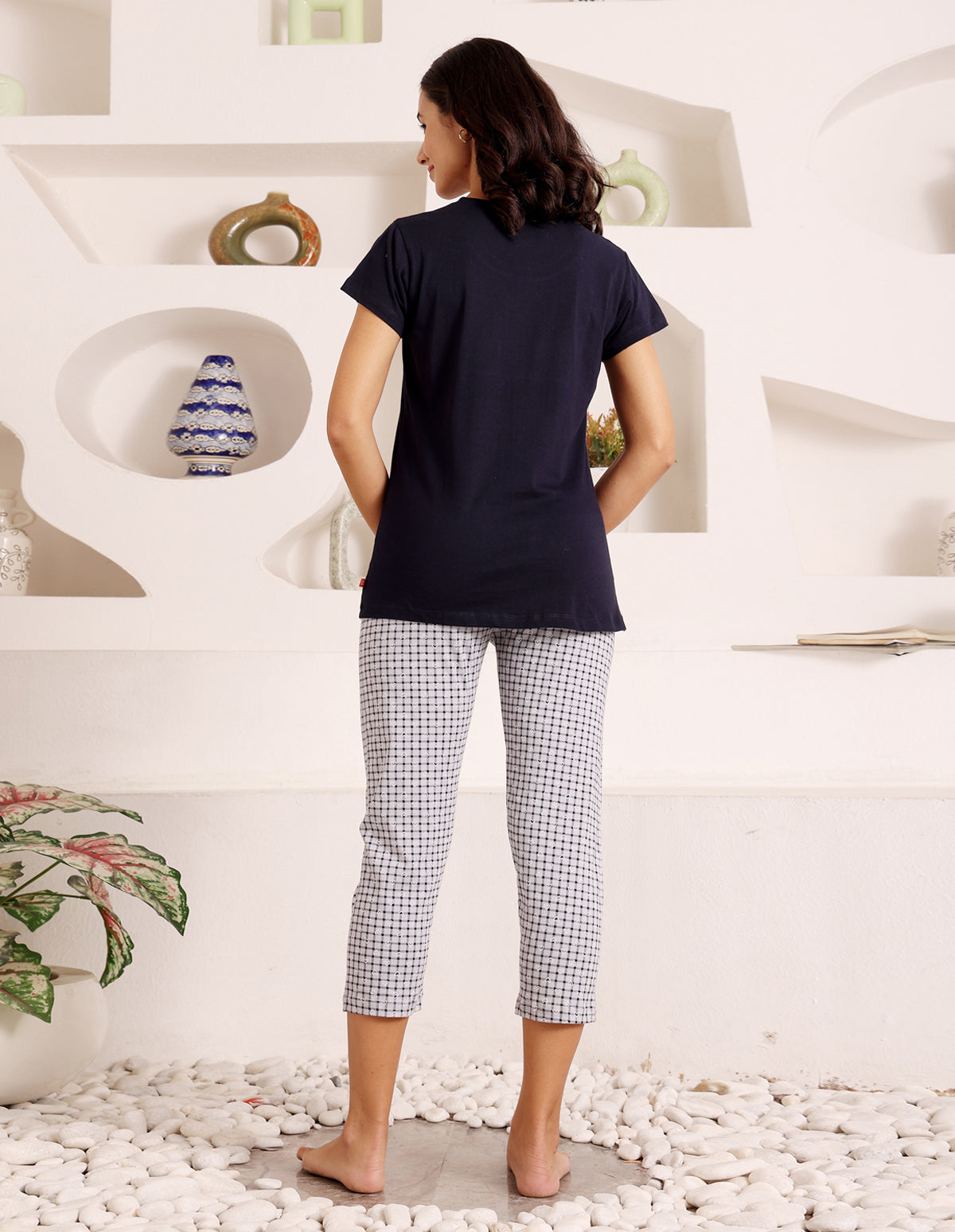 Bodycare Women’s Black & Grey Printed T-Shirt & Capri Co-ord Set for Everyday Wear-BSCS16038