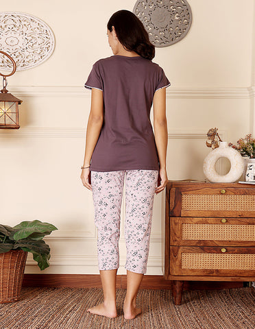 Bodycare Women’s Purple & Pink Printed T-Shirt & Capri Co-ord Set for Everyday Wear-BSCS16041