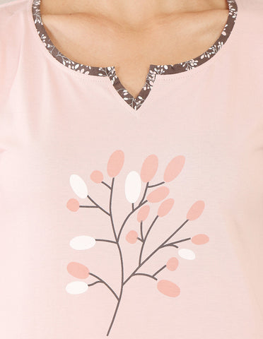 Bodycare Women’s Pink & Brown Printed T-Shirt & Capri Co-ord Set for Everyday Wear-BSCS16042