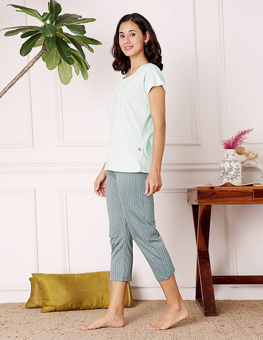 Bodycare Women’s Green Printed T-Shirt & Capri Co-ord Set for Everyday Wear-BSCS16043