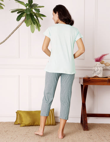 Bodycare Women’s Green Printed T-Shirt & Capri Co-ord Set for Everyday Wear-BSCS16043
