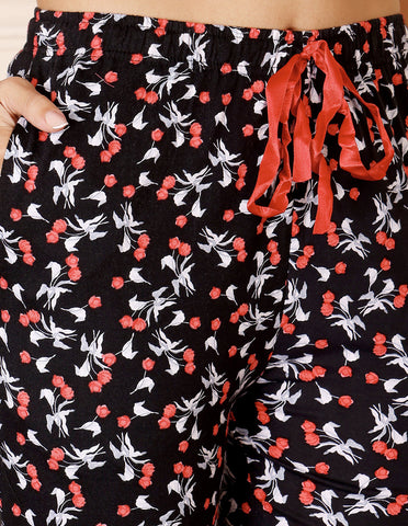Bodycare Women’s Pink & Black Printed T-Shirt & Capri Co-ord Set for Everyday Wear-BSCS16046