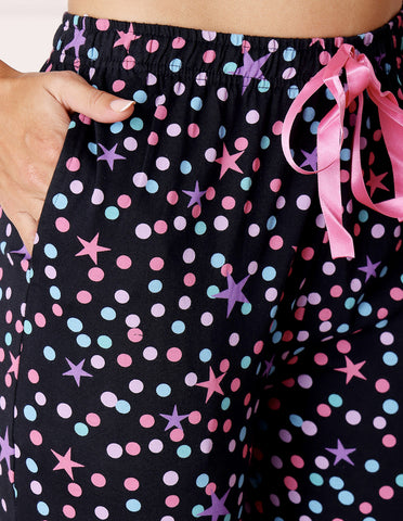 Bodycare Women’s Pink & Black Printed T-Shirt & Capri Co-ord Set for Everyday Wear-BSCS16047