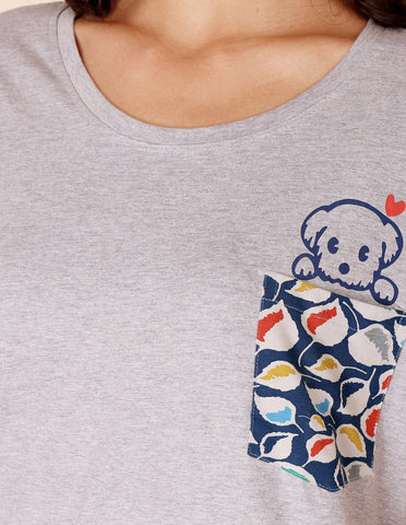 Bodycare Women’s Grey & Blue Printed T-Shirt & Capri Co-ord Set for Everyday Wear-BSCS16049