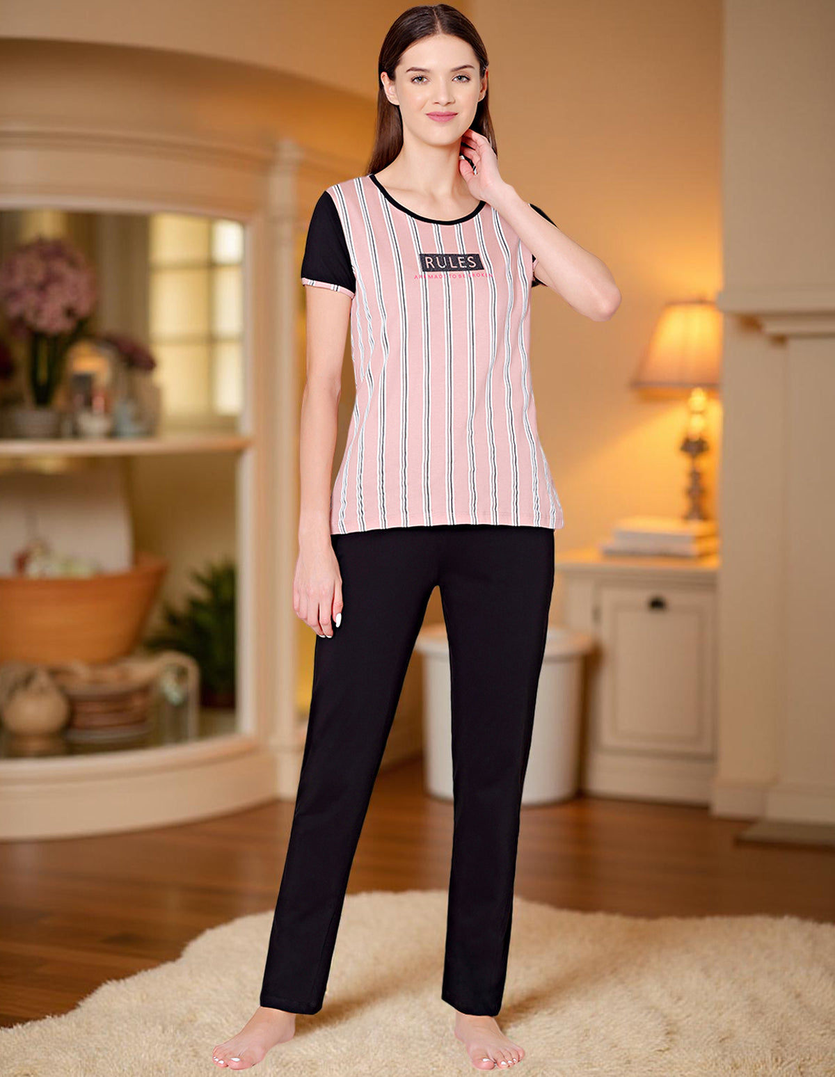 Bodycare Womens Combed Cotton Tshirt & Pyjama Set BSLS11014