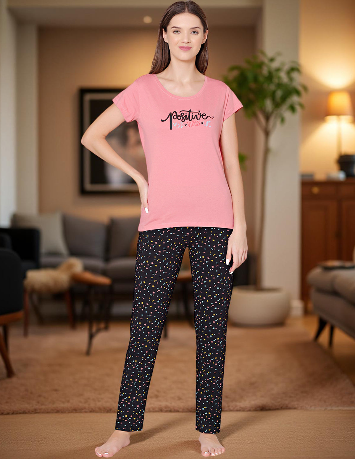 Bodycare Womens Combed Cotton Tshirt & Pyjama Set BSLS11016