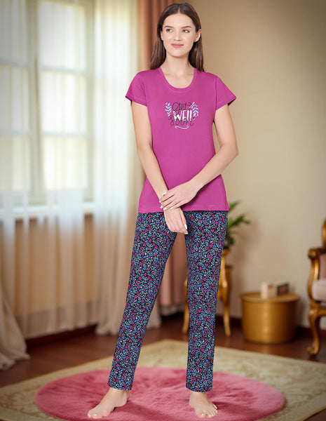 Bodycare Womens Combed Cotton Tshirt & Pyjama Set BSLS11021