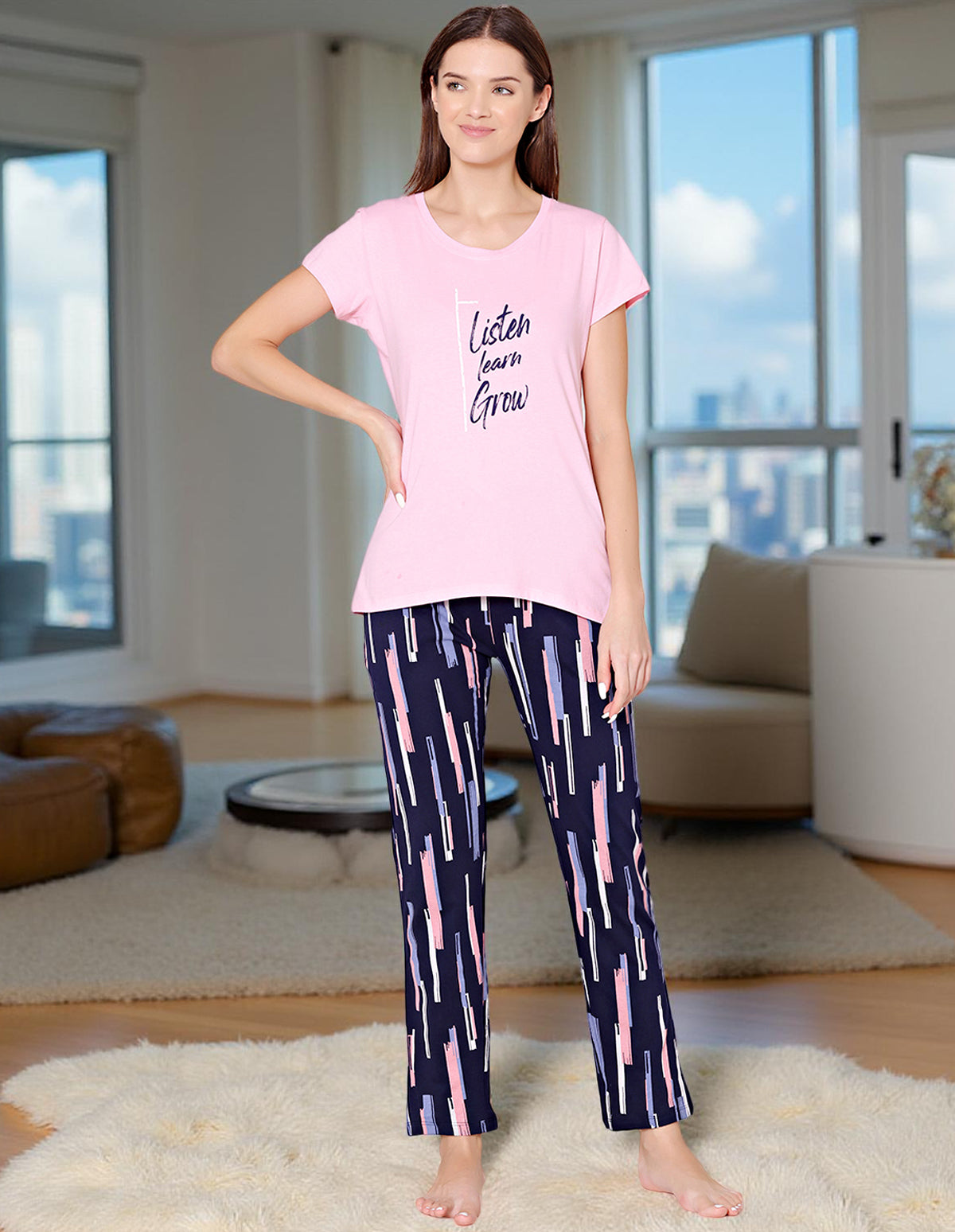 Bodycare Womens Combed Cotton Tshirt & Pyjama Set BSLS11036