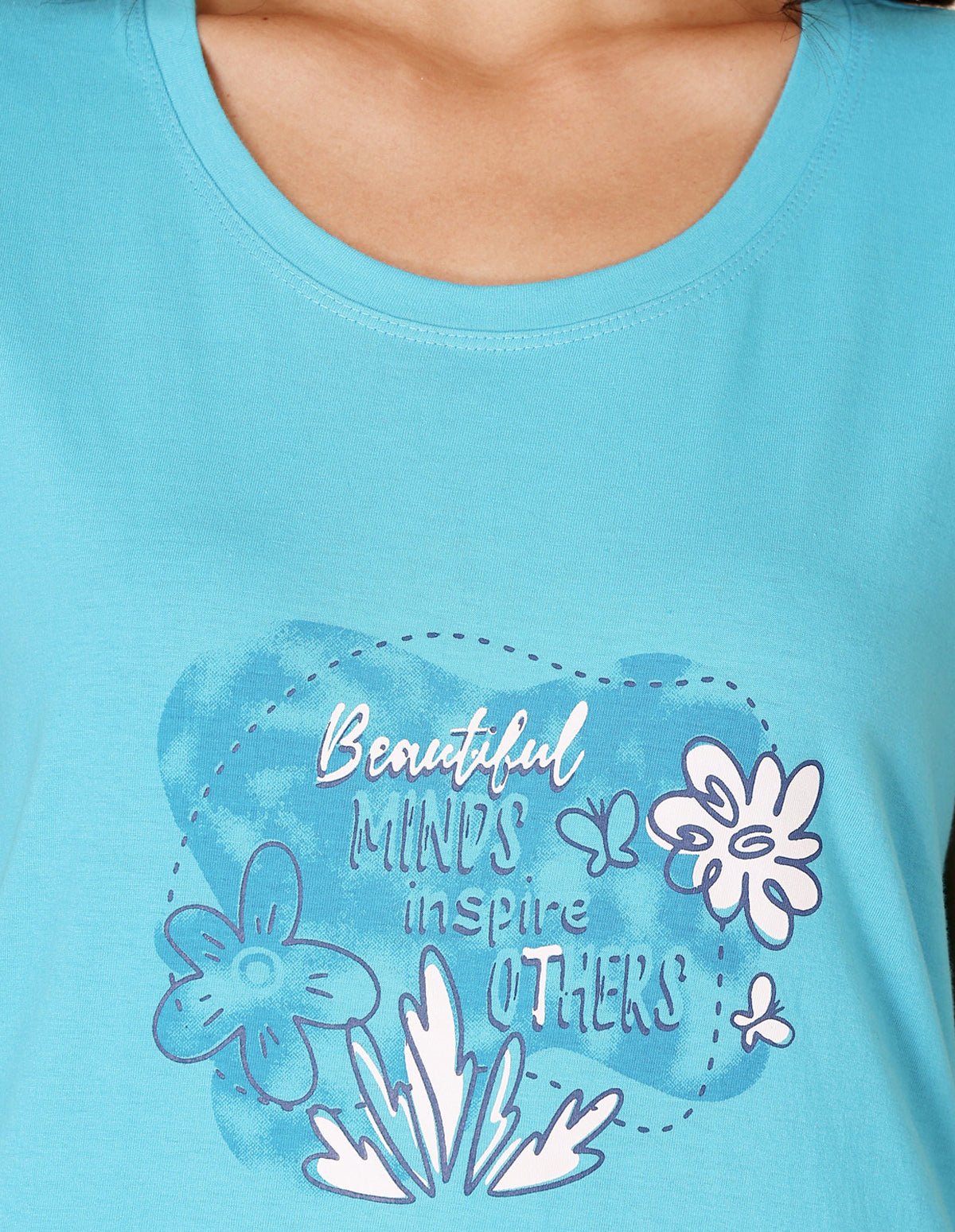 Blue Cotton Nightsuit for Women by Bodycare – Printed T-Shirt & Pyjama Set-BSLS11055