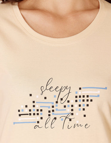 Peach & Black Cotton Nightsuit for Women by Bodycare – Printed T-Shirt & Pyjama Set-BSLS11058
