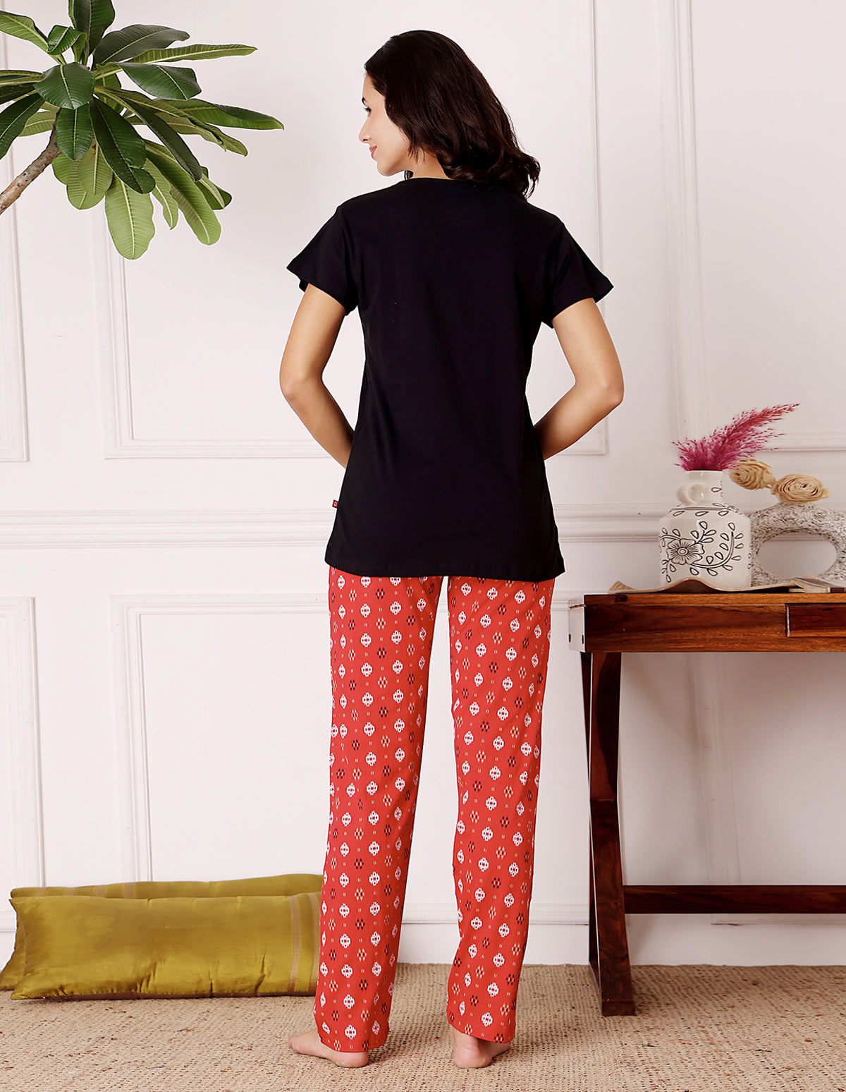 Black & Blue Cotton Nightsuit for Women by Bodycare – Printed T-Shirt & Pyjama Set-BSLS11066