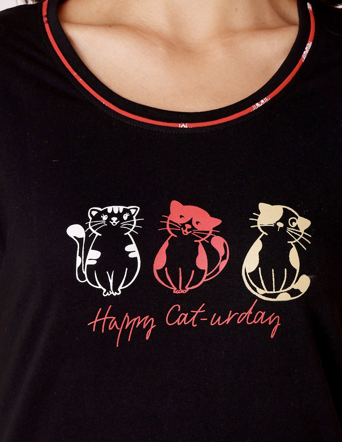 Black & Blue Cotton Nightsuit for Women by Bodycare – Printed T-Shirt & Pyjama Set-BSLS11066