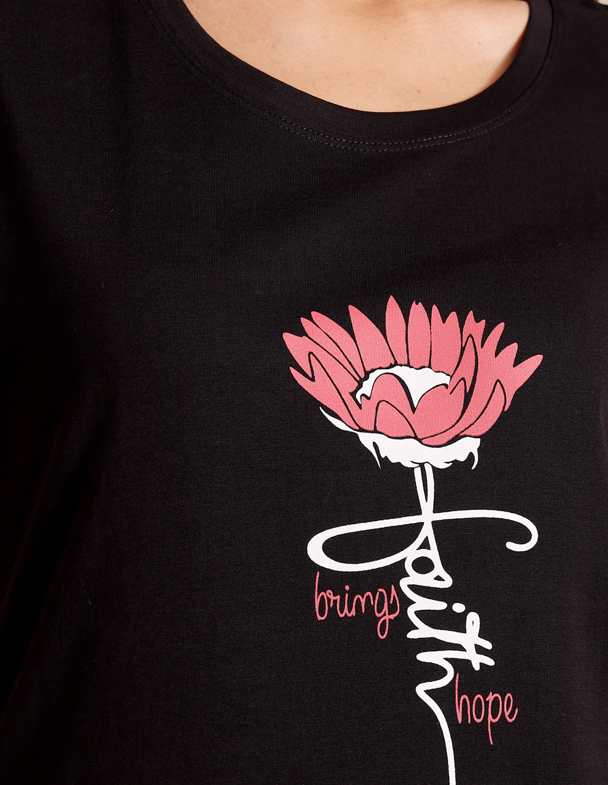 Black Cotton Nightsuit for Women by Bodycare – Printed T-Shirt & Pyjama Set-BSLS11073