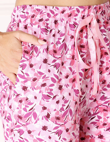 Pink Cotton Nightsuit for Women by Bodycare – Printed T-Shirt & Pyjama Set-BSLS11075