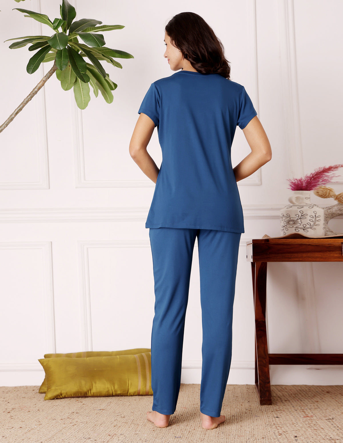 Blue Cotton Nightsuit for Women by Bodycare – Printed T-Shirt & Pyjama Set-BSLS11520