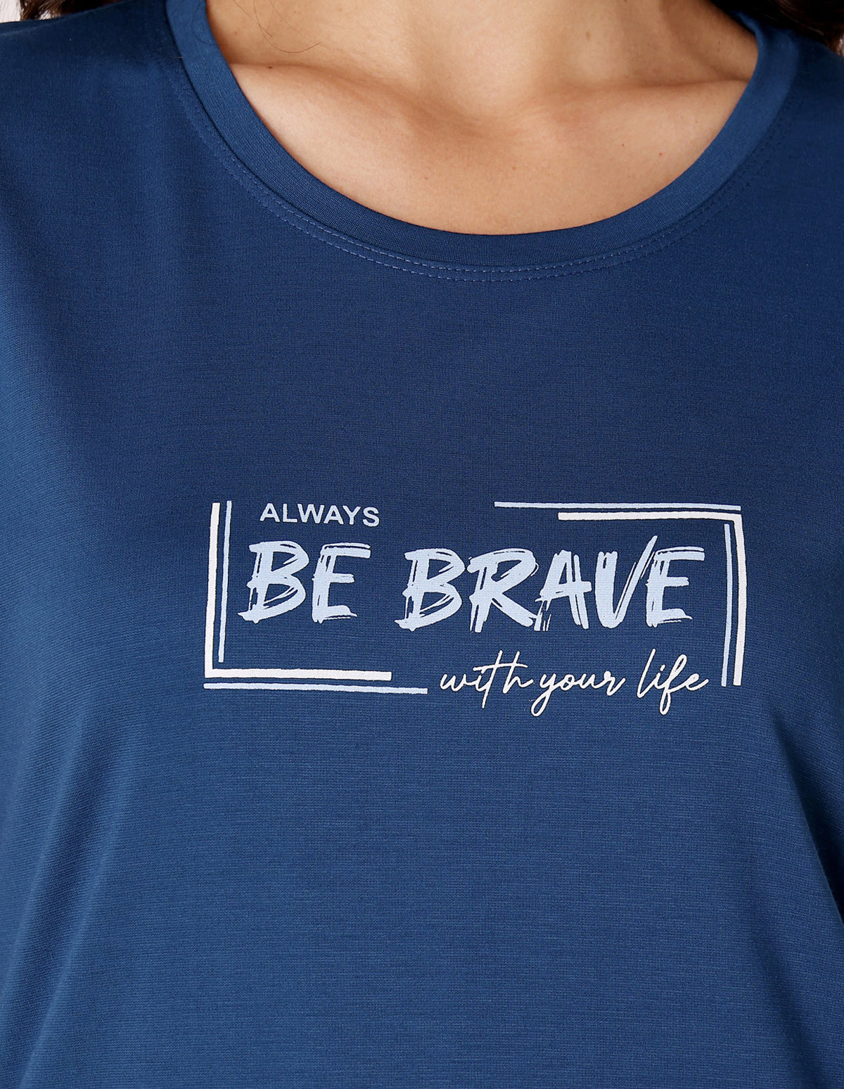 Blue Cotton Nightsuit for Women by Bodycare – Printed T-Shirt & Pyjama Set-BSLS11520