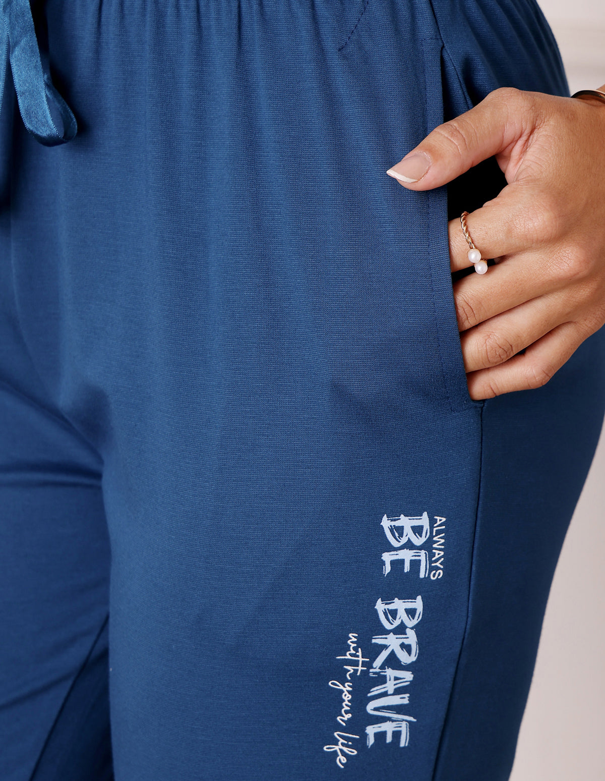 Blue Cotton Nightsuit for Women by Bodycare – Printed T-Shirt & Pyjama Set-BSLS11520