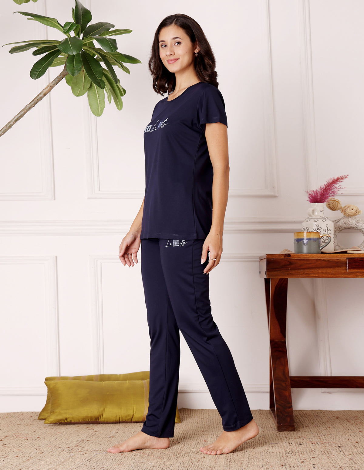 Blue Cotton Nightsuit for Women by Bodycare – Printed T-Shirt & Pyjama Set-BSLS11521