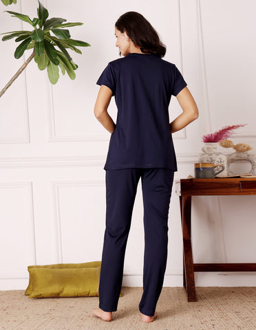 Blue Cotton Nightsuit for Women by Bodycare – Printed T-Shirt & Pyjama Set-BSLS11521