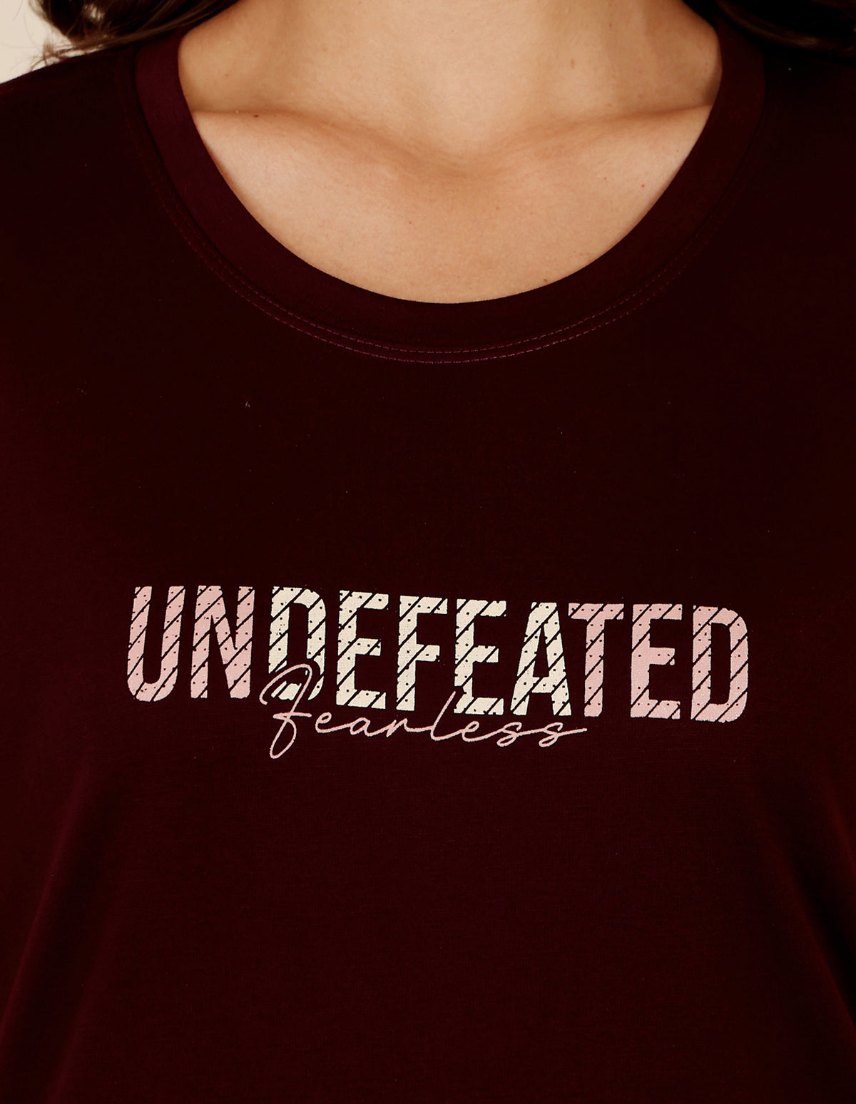 Maroon Cotton Nightsuit for Women by Bodycare – Printed T-Shirt & Pyjama Set-BSLS11522