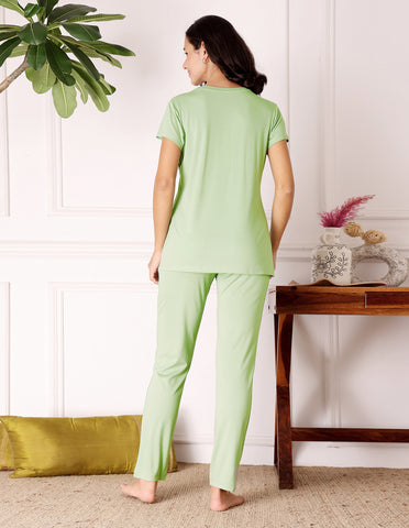 Green Cotton Nightsuit for Women by Bodycare – Printed T-Shirt & Pyjama Set-BSLS11523