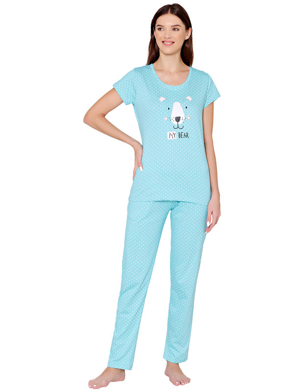 Bodycare Womens Combed Cotton Printed Tshirt & Pyjama Set-BSLS12001