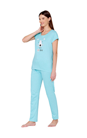 Bodycare Womens Combed Cotton Printed Tshirt & Pyjama Set-BSLS12001