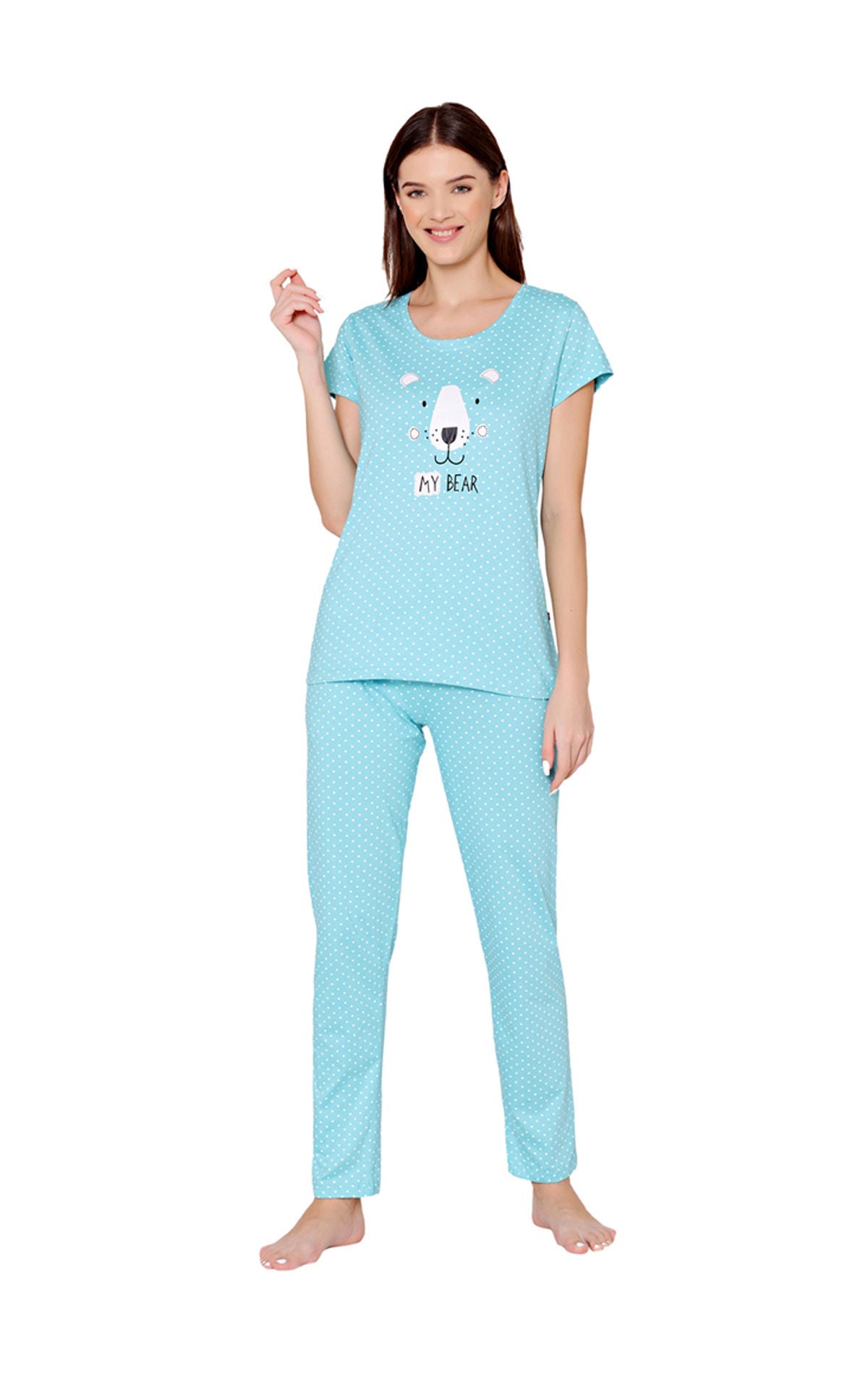 Bodycare Womens Combed Cotton Printed Tshirt & Pyjama Set-BSLS12001