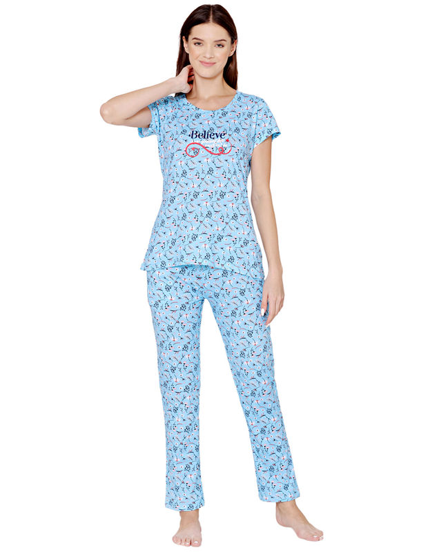 Bodycare Womens Combed Cotton Printed Tshirt & Pyjama Set-BSLS12005