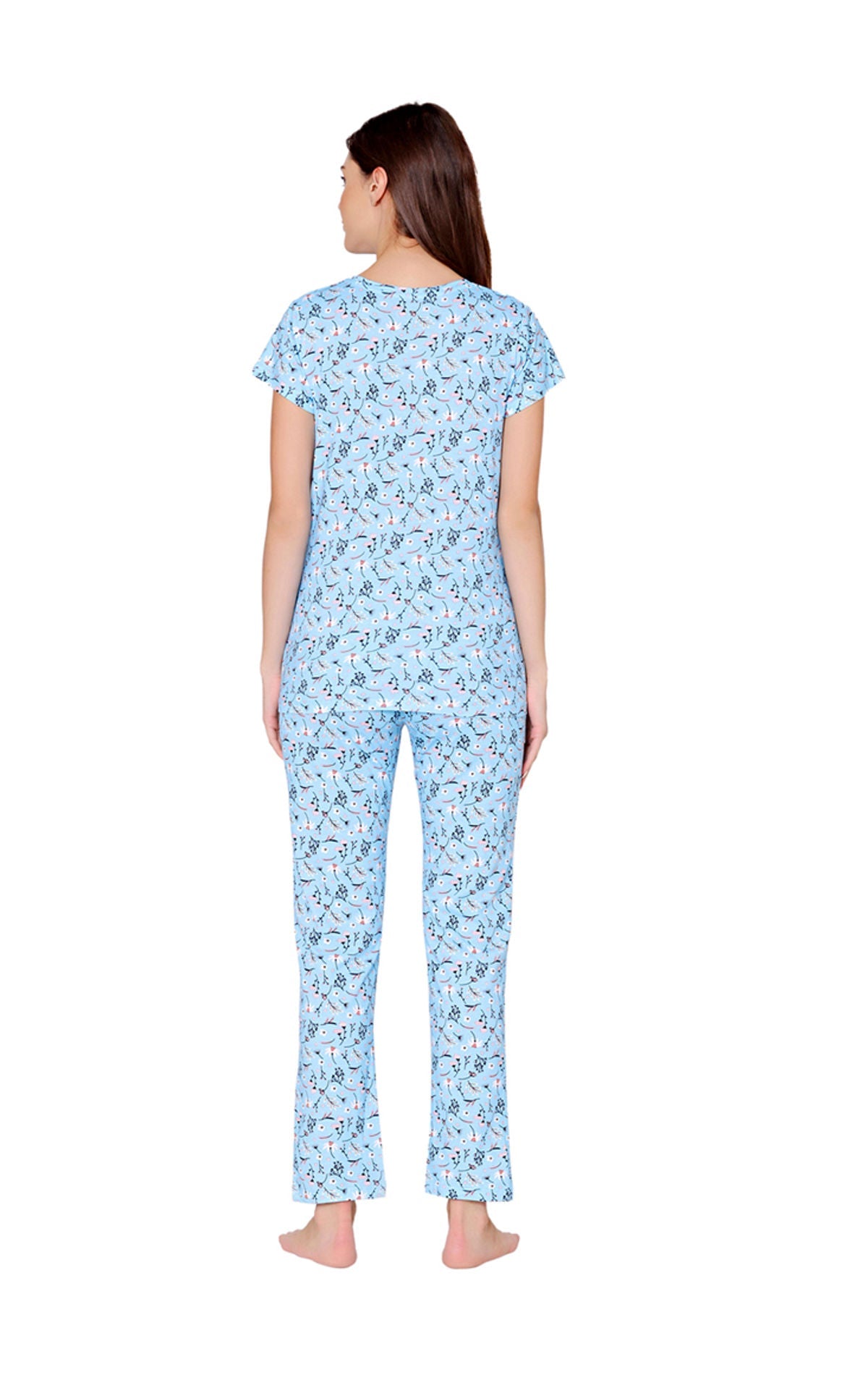 Bodycare Womens Combed Cotton Printed Tshirt & Pyjama Set-BSLS12005