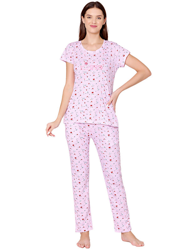 Bodycare Womens Combed Cotton Printed Tshirt & Pyjama Set-BSLS12006