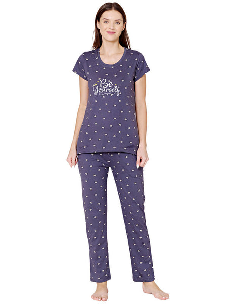 Bodycare Womens Combed Cotton Printed Tshirt & Pyjama Set-BSLS12007