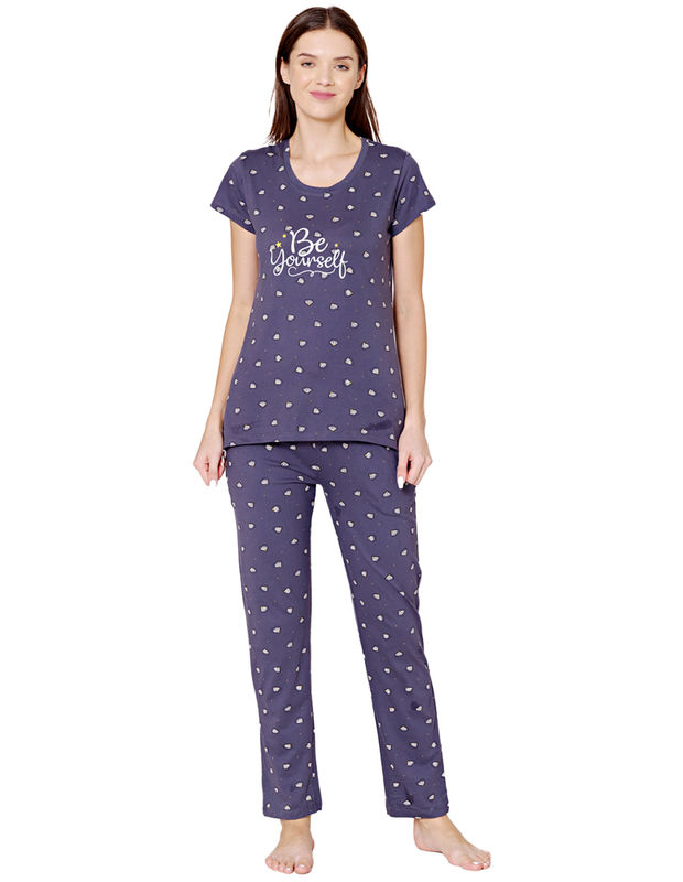 Bodycare Womens Combed Cotton Printed Tshirt & Pyjama Set-BSLS12007