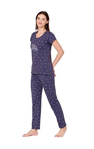 Bodycare Womens Combed Cotton Printed Tshirt & Pyjama Set-BSLS12007