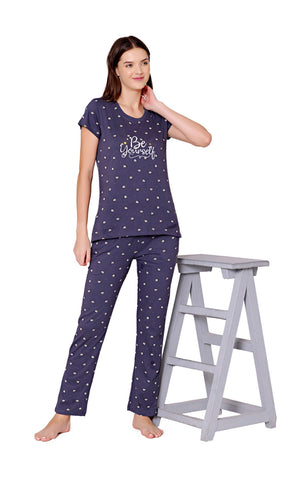 Bodycare Womens Combed Cotton Printed Tshirt & Pyjama Set-BSLS12007