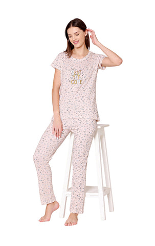 Bodycare Womens Combed Cotton Printed Tshirt & Pyjama Set-BSLS12008