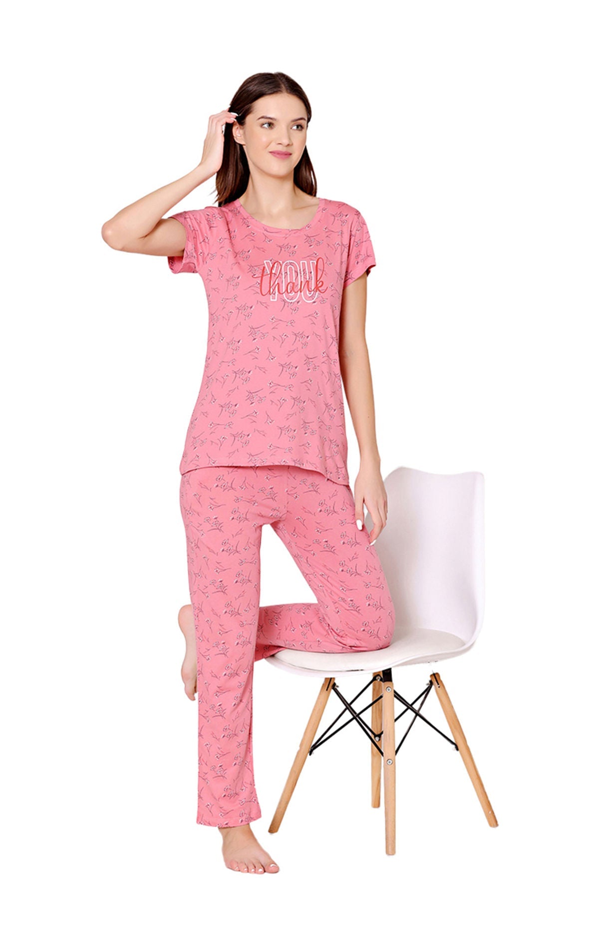 Bodycare Womens Combed Cotton Printed Tshirt & Pyjama Set-BSLS12010